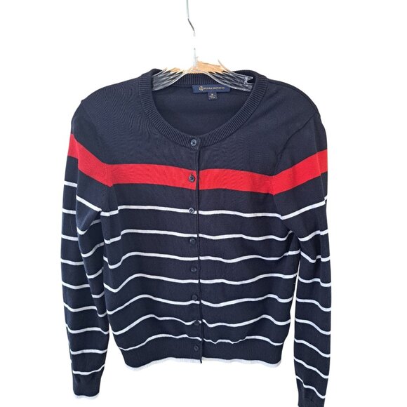 Brooks Brothers Sweaters - Brooks Brothers Cardigan Sweater Womens Black  Red Striped Cotton Med Minimalist